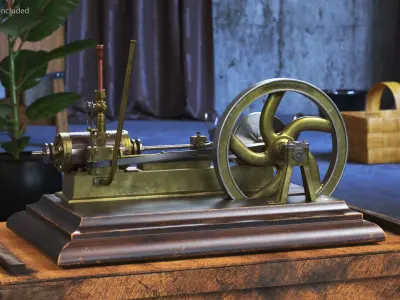  Horizontal Steam Engine Brass Wood Base Rigged 