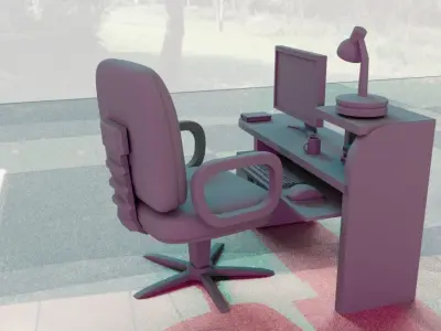 Basic office table Low-poly 3D model