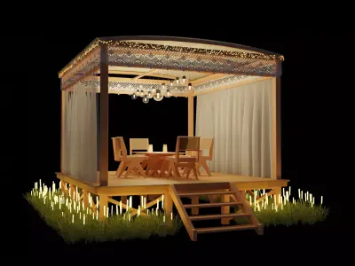 bedstead wooden gazebo with lights 3D model
