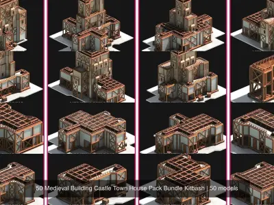 50 Medieval Building Castle Town House Pack Bundle Kitbash
