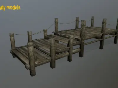 Wooden Pier Set Low-poly 3D model