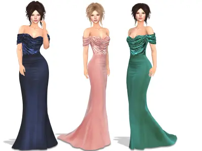 Off Shoulder Mermaid Tail Gown Low-poly 3D model