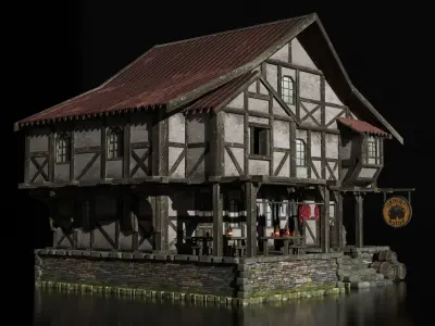 medieval tavern Low-poly 3D model