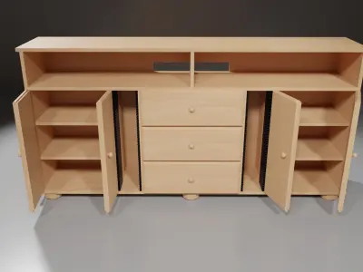 Multi-cabinet wooden entertainment center with drawers Low-poly 3D model