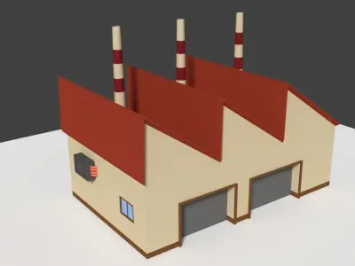 Low Poly Cartoon Factory 5 Low-poly 3D model