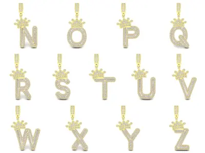 Crown Initial  A to Z  Letter Pendant 3D Model Pack