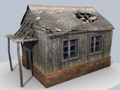 low poly damaged house Low-poly 3D model