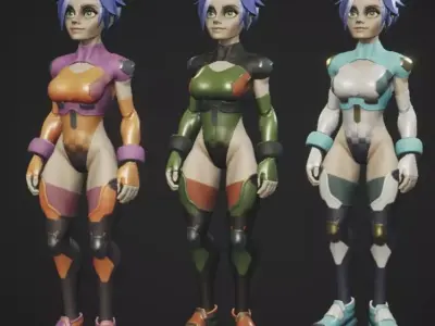 PBR modular female character Low-poly 3D model