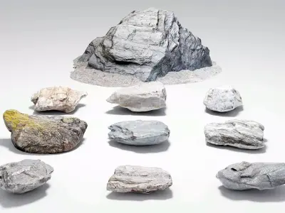 Rocks - 10 game-ready beach rocks - photo-scanned stones 2K PBR Low-poly 3D model