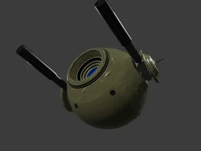 Aged Green Robot Sphere with Blue Light and Functional Details 3D model