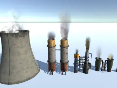 Factory Chimney Set Low-poly 3D model