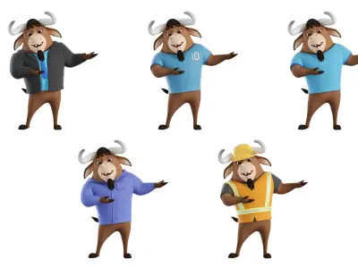 Cartoon Mascot Bull Rigged 3D model 3D model purchase