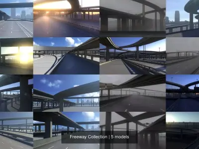 Freeway Collection highway bridge with different views 3D Model Pack