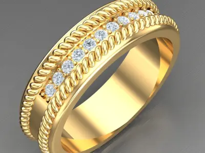Light Gold Diamond Men Ring 2MR051 3D model