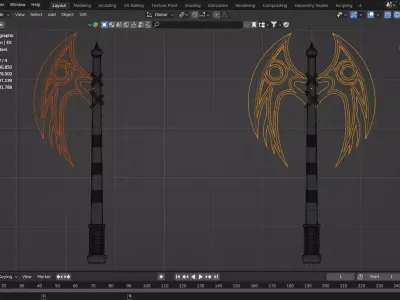 Two Sci-Fi Axe Tools Low-poly 3D model