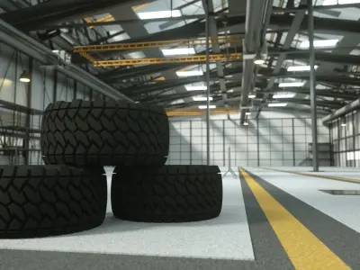 Hangar warehouse with doors and windows 3D model