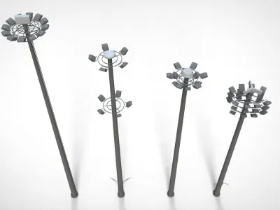 floodlight 2 four street light poles 3D model