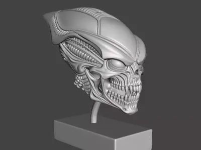 Biomechanical Skull Bust  Sci-Fi 3D Printable Sculpture 3D print model