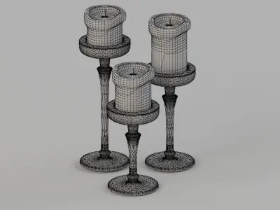 Candle and Candle Holders Golden 3D model