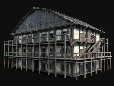 TAVERN INN ENTERABLE MEDIEVAL HOUSE HUT FARM COTTAGE WOODEN AAA Low-poly 3D model