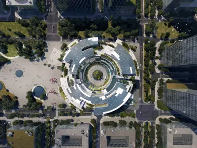 Circular Civic Center Complex with Waterfront Plaza 3D model
