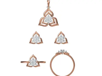 Light Minimalist Diamond Ring Earrings Pendant Set 3D print model