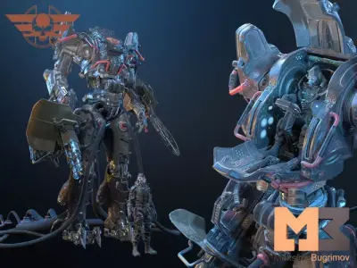 Dystopia Mech and Pilot Low-poly 3D model