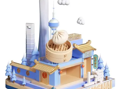 china Chinese style landmark building 2 3D model