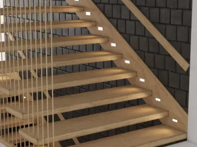 stair215 wooden staircase with railings 3D model