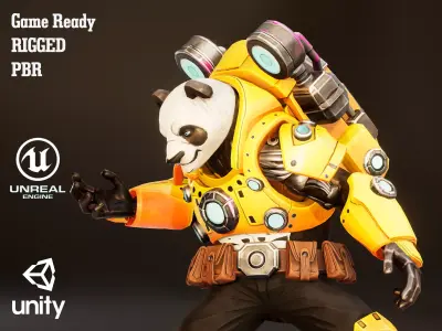 Mecha Panda Stylized Sci Fi Panda Game Character 3 Skins Low-poly 3D model
