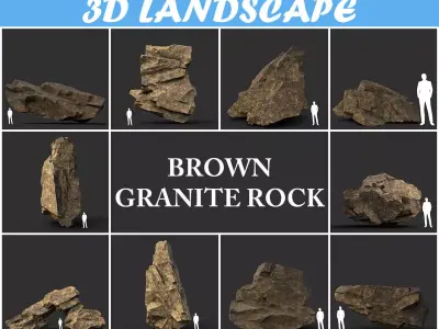 Low poly Brown Granite Rock Formation Pack 200208 Low-poly 3D model
