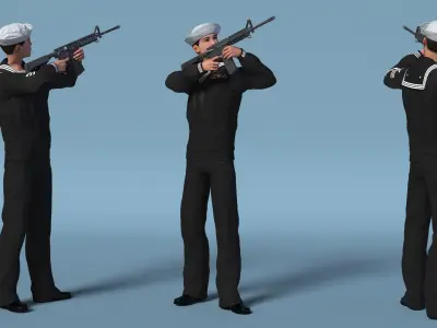  Asian Sailor in Black Uniform with Rifle 