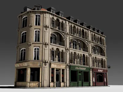 3 piece modular European Store front Apartment Building 3D model