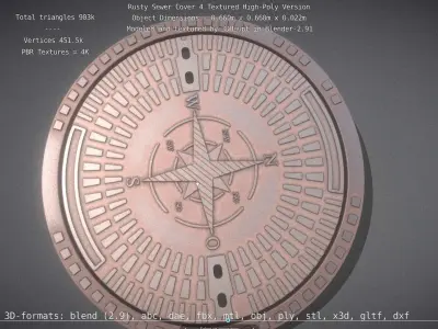 Rusty Sewer Cover 4 Textured High-Poly Version 3D model