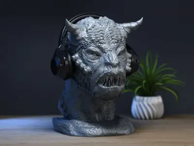 Demon creature Headphone Stand  Cyborg Headset Stand 3D print model