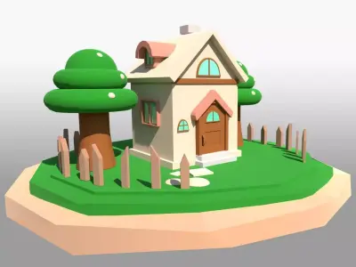 Cartoonish Low Poly House Environment  Low-poly 3D model