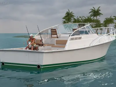  Man in Fishing Chair Catches Fish from Boat 
