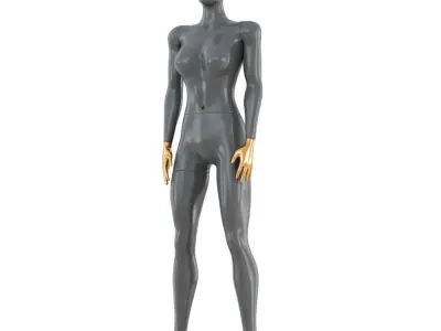 Female gray mannequin with gold hands 89 3D model