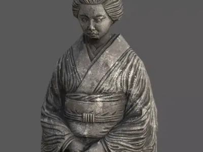 Captivating Japanese Geisha Statue Game Ready Low Poly 3D Model Low-poly 3D model