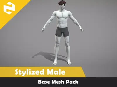 Base Mesh Pack - Stylized Male Rigged Low-poly 3D model