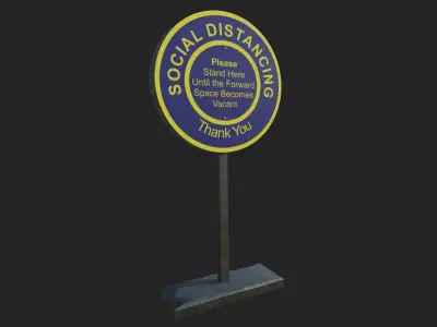 Social Distancing Signage Low-poly 3D model