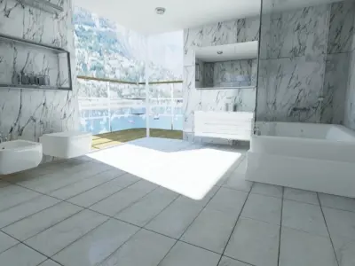 Bathroom with walls and marble floors Low-poly 3D model