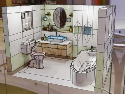 bathroom scene packed with models 3D model
