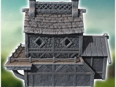Medieval building with tiled roof and balustraded terrace 39 - M 3D print model