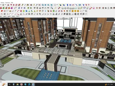 Highrise tower skyscraper with landscape Sketchup scene 3D model