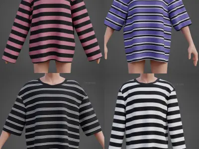 Unisex Striped Shirt Collection Harajuku T-shirt Goth Sweatshirt 3D Model Pack