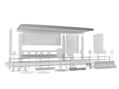 Street kitbash Low-poly 3D model