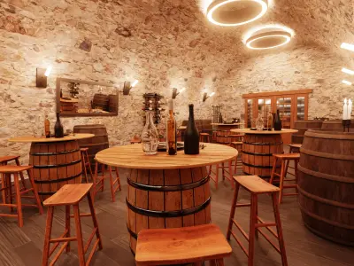 Winery Interior at Night - Atmospheric Wine Bar Environment 3D model