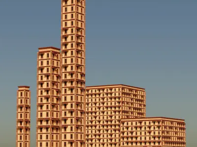 Stylized Apartments Buildings Package Low-poly 3D model