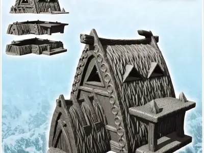 Thatched Viking house with canopy and motifs 25 - North Northern 3D print model